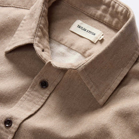 material shot of the collar on The California Shirt in Brushed Caramel
