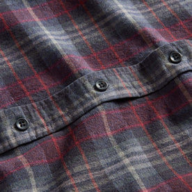 material shot of the charcoal buttons on The California in Evening Sky Plaid