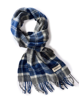 flatlay of The Fireside Scarf in Blue Check Merino, Accessories by Taylor Stitch