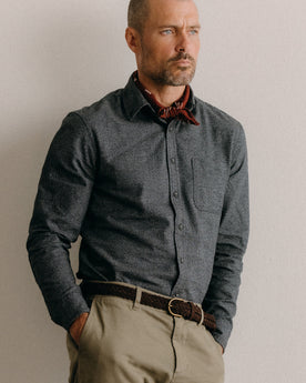 fit model in The Jack in Dark Navy Houndstooth, Wovens by Taylor Stitch