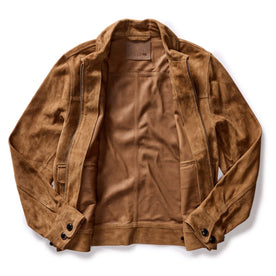 flatlay of The James Jacket in Vintage Tan Suede, shown open