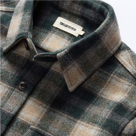 material shot of the collar on The Maritime Shirt Jacket in Dried Pine Plaid