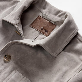 material shot of the collar on The Ojai Jacket in Oyster Suede