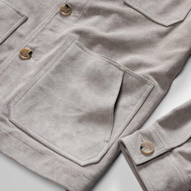 material shot of the pockets on The Ojai Jacket in Oyster Suede