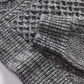 material shot of the ribbed cuff on The Orr Sweater in Marled Coal Merino