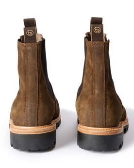 material shot of the back of The Ranch Boot in Golden Brown Waxed Suede, Footwear by Taylor Stitch