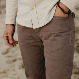 fit model showing the cuffs on The Slim All Day Pant in Silt Broken Twill