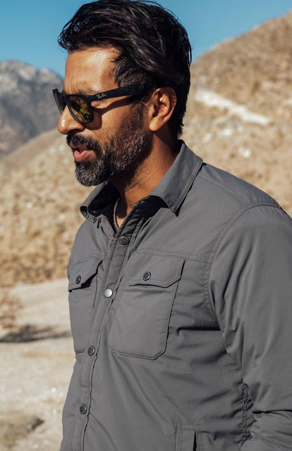 Wearing The Albion Shirt Jacket, looking suave.