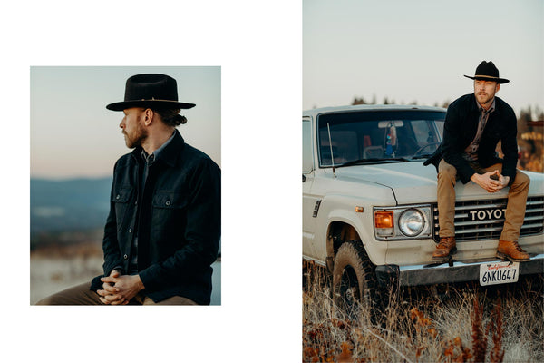lee hanging next to his car, two images