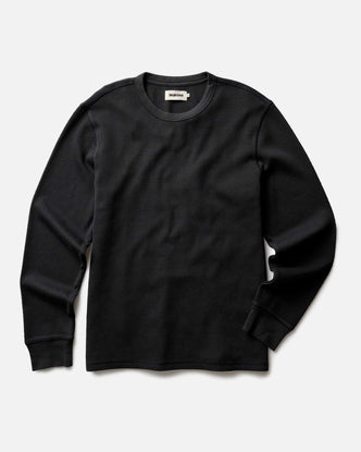 flatlay of The Organic Cotton Crew in Faded Black Waffle
