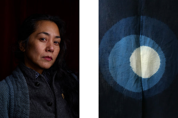 Diptych of Teresa Misagal and dyed fabric