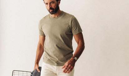 fit model showing off the top of The Organic Cotton Tee in Sage