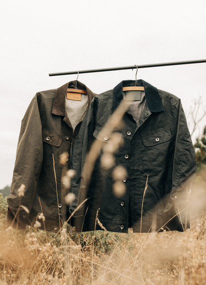 The Long Haul Jackets in Waxed Canvas on hangers