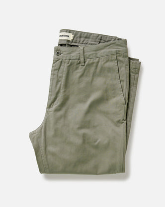 folded flatlay of The Slim Foundation Pant in Organic Smoked Olive