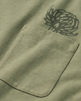 material shot of the dahlia illustration on The Heavy Bag Tee in Sage Dahlia, Knits by Taylor Stitch