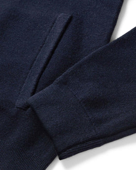 material shot of the sleeves on The Portola Bomber in Midnight Merino, Knits by Taylor Stitch