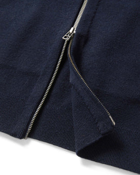 material shot of the zipper on The Portola Bomber in Midnight Merino, Knits by Taylor Stitch