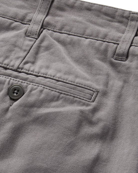 material shot of the back pocket on The Foundation Short in Organic Steeple Grey, Bottoms by Taylor Stitch