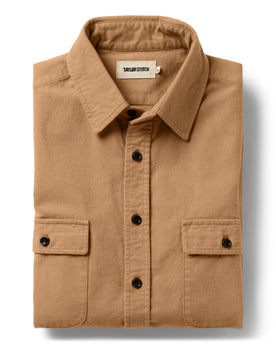 Folded flat lay of The Yosemite Shirt in Tan, Wovens by Taylor Stitch