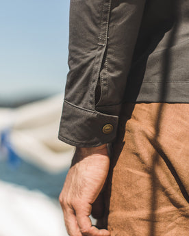 Trenton on his boat, Outerwear by Taylor Stitch