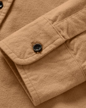 Material shot of sleeve hem on The Yosemite Shirt in Tan, Wovens by Taylor Stitch
