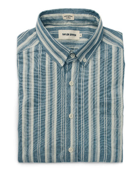 The Short Sleeve California in Blue Striped Chambray: Featured Image, Wovens by Taylor Stitch