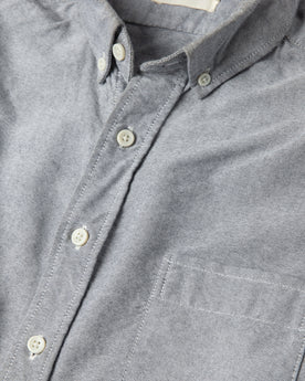material shot of the buttons on The Jack in Charcoal Everyday Oxford, Wovens by Taylor Stitch