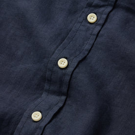 material shot of the buttons on The Jack in Navy Linen