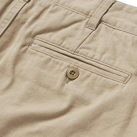 material shot of the back pocket on The Foundation Short in Khaki Twill