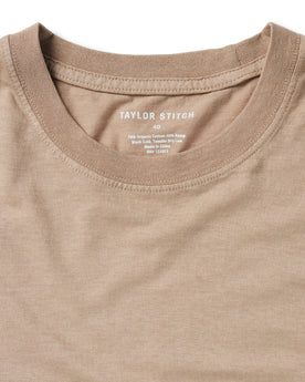 material shot of the collar of The Cotton Hemp Tee in Khaki, Knits by Taylor Stitch