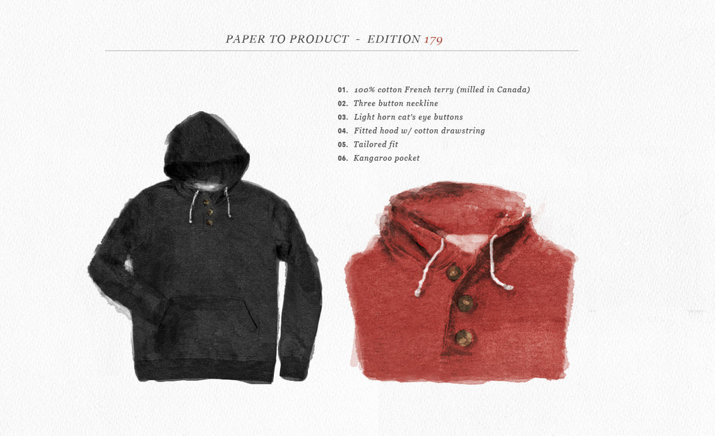 The Dusty Red Three Button Hooded Sweatshirt