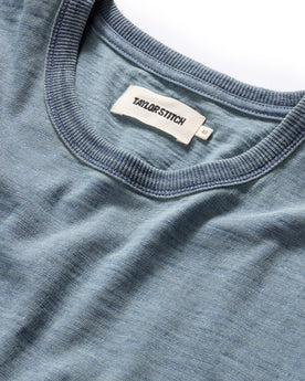 material shot of the neck opening on The Organic Cotton Tee in Dyed Indigo, Knits by Taylor Stitch