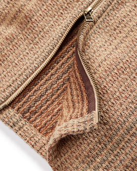 material shot of the two way YKK zipper on The Riptide Jacket in Baja Stripe, Outerwear by Taylor Stitch