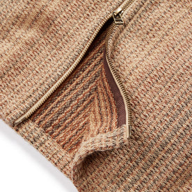 material shot of the two way YKK zipper on The Riptide Jacket in Baja Stripe