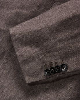 material shot of the dark horn sleeve buttons on The Sheffield Sport Coat in Cocoa Linen, Outerwear by Taylor Stitch