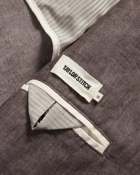material shot of the internal pocket on The Sheffield Sport Coat in Cocoa Linen, Outerwear by Taylor Stitch