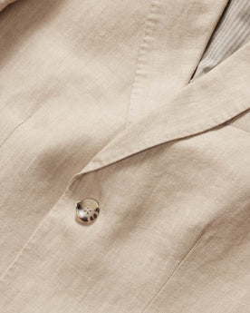 material shot of the lapel on The Sheffield Sport Coat in Natural Linen, Outerwear by Taylor Stitch