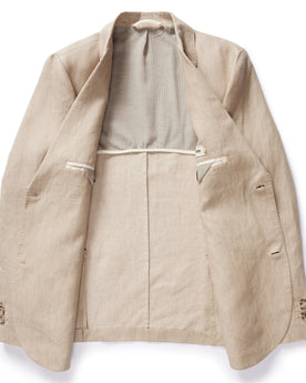flatlay of The Sheffield Sport Coat in Natural Linen, shown open, Outerwear by Taylor Stitch