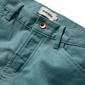 material shot of the button and fly opening of The Chore Pant in Ocean Boss Duck