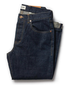 folded flatlay of The Democratic Jean in Rinsed Organic Selvage, Bottoms by Taylor Stitch