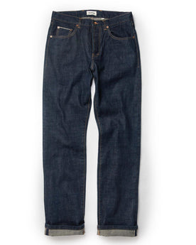 unfolded flatlay of The Democratic Jean in Rinsed Organic Selvage, Bottoms by Taylor Stitch