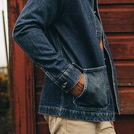 fit model with hands in pocket of The Ojai Jacket in Sawyer Wash Selvage