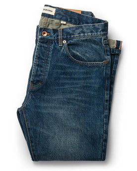 front flatlay of The Slim Jean in Sawyer Wash Organic Selvage, Bottoms by Taylor Stitch