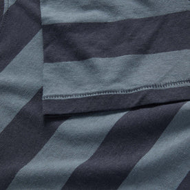 material shot of the sleeve on The Cotton Hemp Tee in Storm and Navy Stripe