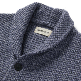 material shot of the collar on The Crawford Sweater in Blue Melange