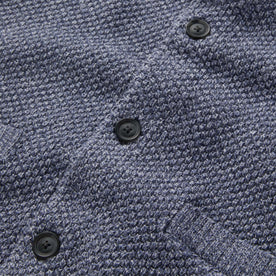 material shot of the buttons on The Crawford Sweater in Blue Melange