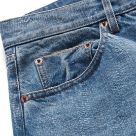 material shot of the selvage pocket on The Democratic Jean in Fletcher Wash Organic Selvage