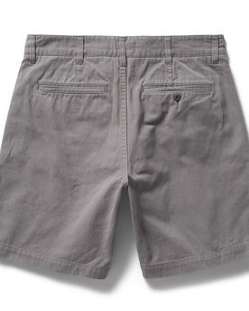 flatlay of The Foundation Short in Organic Steeple Grey, shown from back, Bottoms by Taylor Stitch