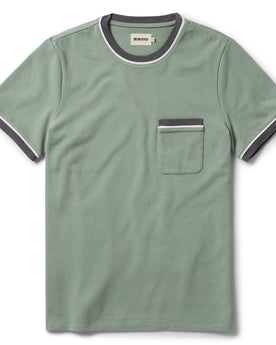 flatlay of The Heavy Bag Ringer Tee in Slate and Seed, Knits by Taylor Stitch