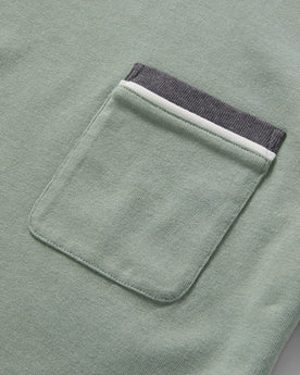 material shot of the chest pocket on The Heavy Bag Ringer Tee in Slate and Seed, Knits by Taylor Stitch